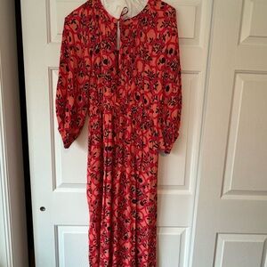 MaxMara Red and Black Floral Long Sleeve Jumpsuit